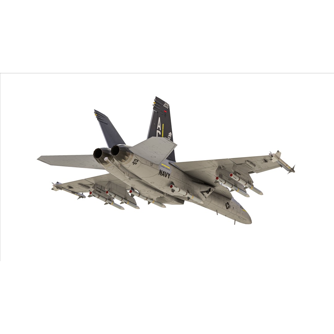 F-18F Super Hornet 3D Model – Low Poly Military Aircraft, FBX, OBJ - View 13