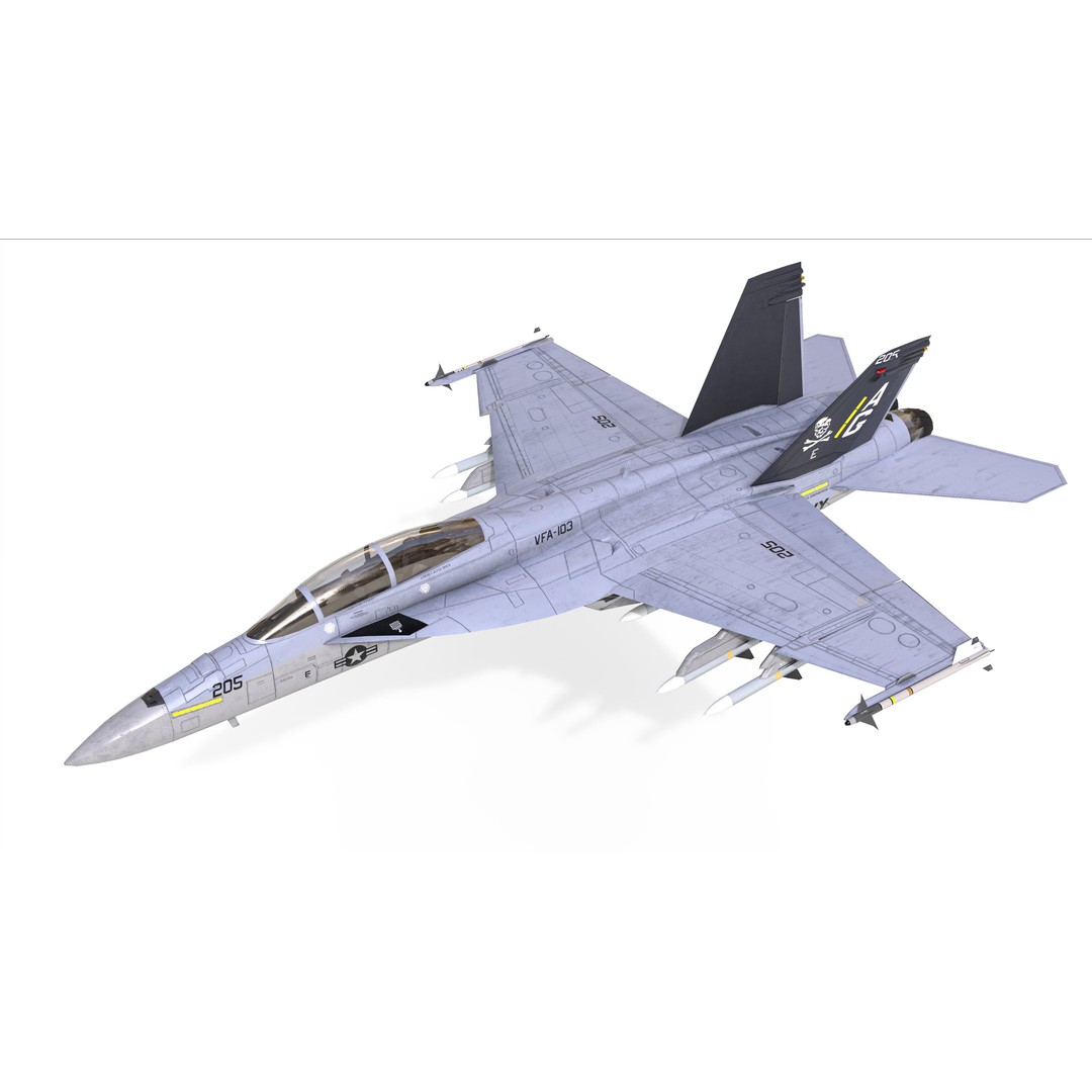 F-18F Super Hornet 3D Model – Low Poly Military Aircraft, FBX, OBJ - View 5