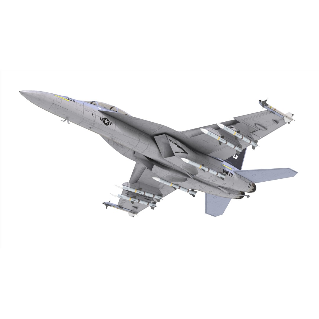 F-18F Super Hornet 3D Model – Low Poly Military Aircraft, FBX, OBJ - View 6
