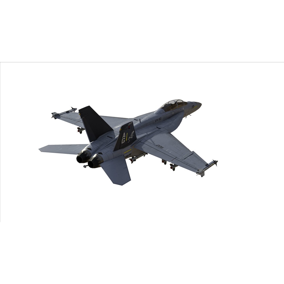 F-18F Super Hornet 3D Model – Low Poly Military Aircraft, FBX, OBJ - View 9