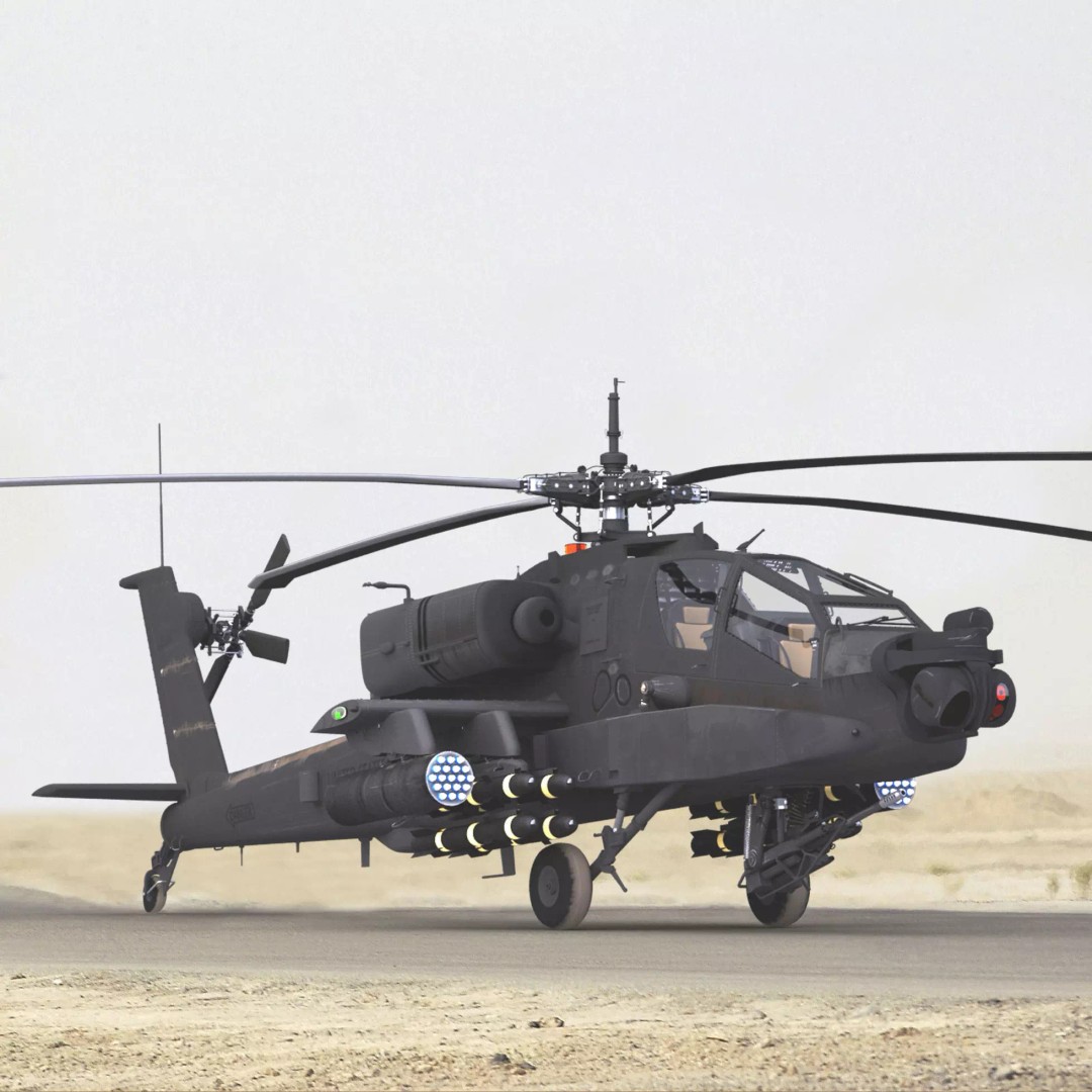 AH64A Apache Helicopter 3D Model – Low Poly Game Asset, FBX, PBR Textures - View 2