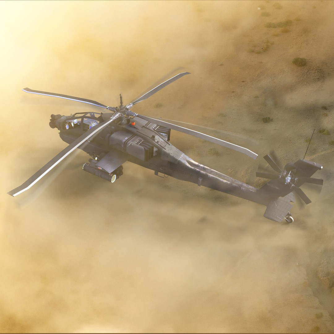 AH64A Apache Helicopter 3D Model – Low Poly Game Asset, FBX, PBR Textures - View 4