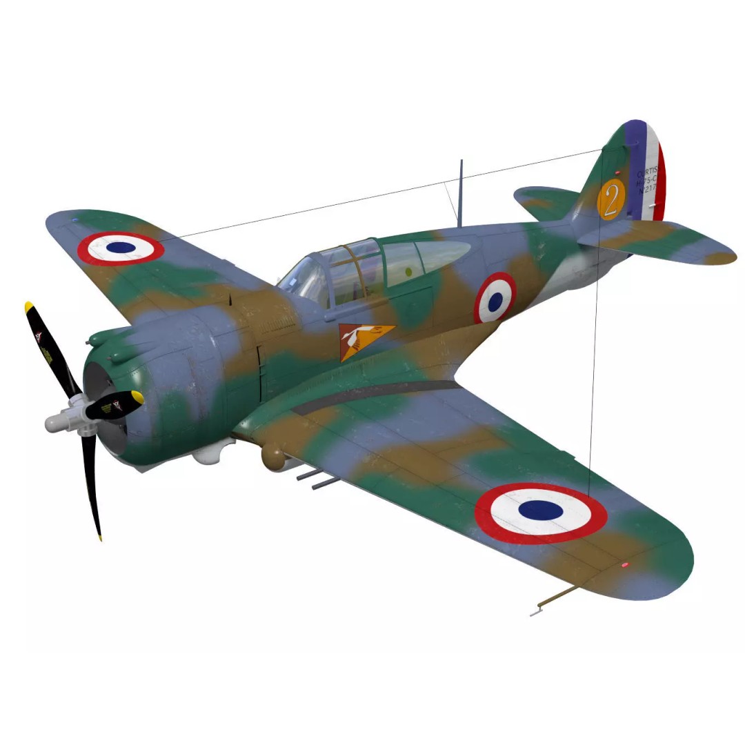Curtiss-Wright P-36 Hawk 75 A4 3D Model – High Poly Military Aircraft, FBX - View 2