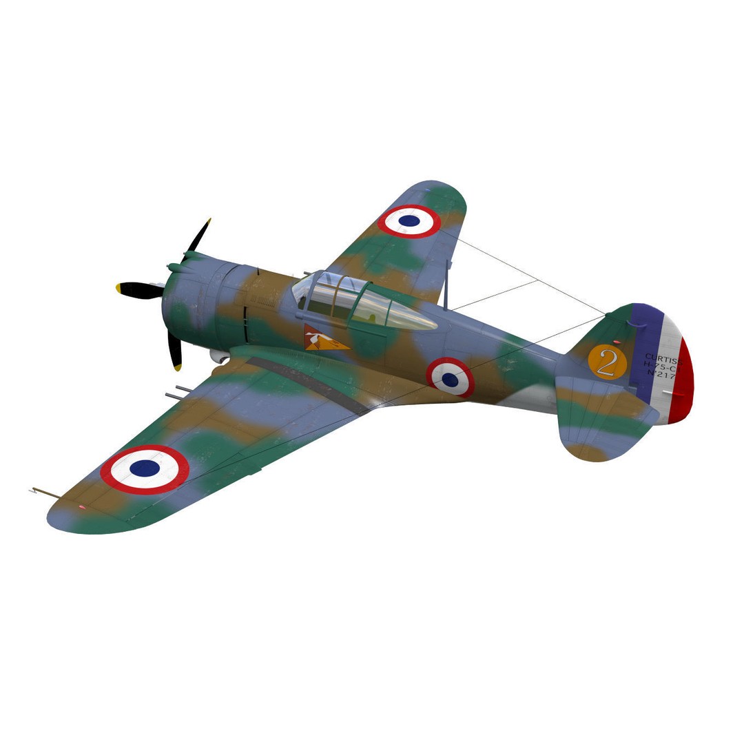 Curtiss-Wright P-36 Hawk 75 A4 3D Model – High Poly Military Aircraft, FBX - View 3