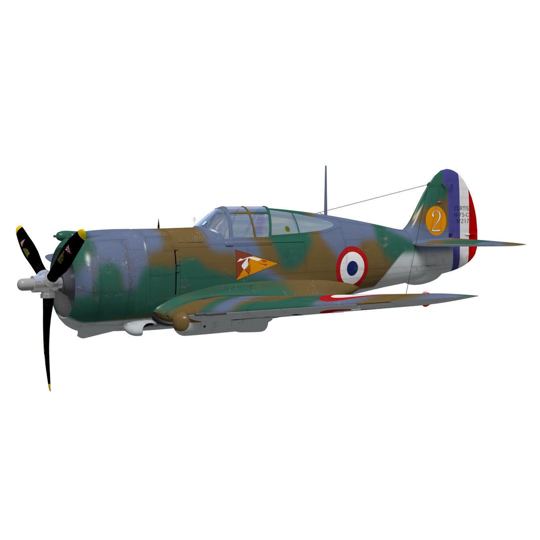 Curtiss-Wright P-36 Hawk 75 A4 3D Model – High Poly Military Aircraft, FBX - View 4
