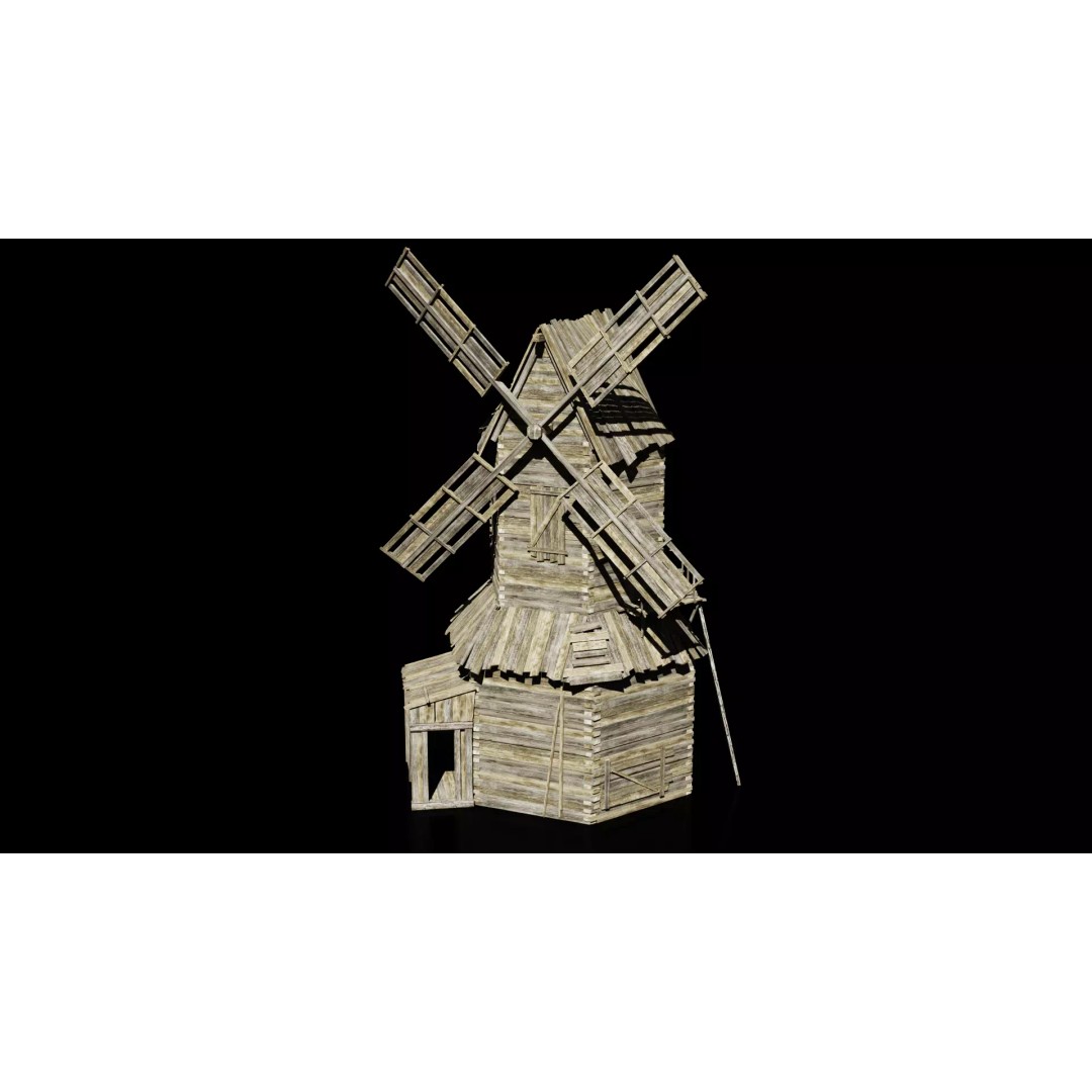 Medieval Windmill 3D Model – Low Poly Game Asset, FBX & OBJ Formats - View 2