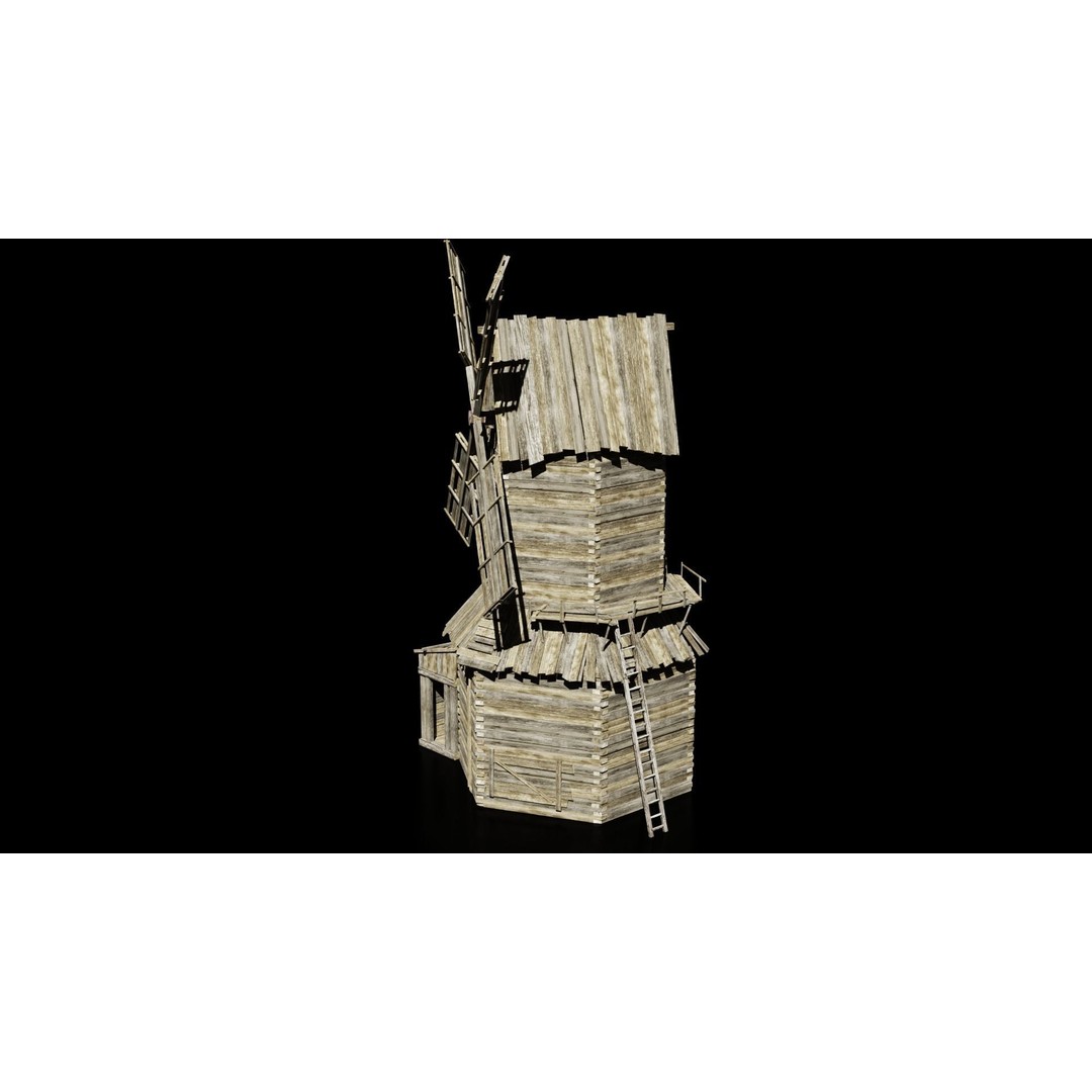Medieval Windmill 3D Model – Low Poly Game Asset, FBX & OBJ Formats - View 3