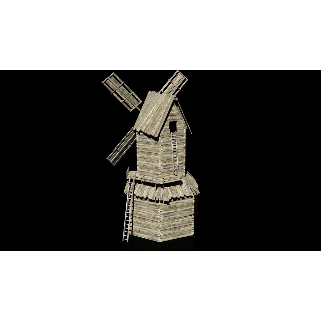 Medieval Windmill 3D Model – Low Poly Game Asset, FBX & OBJ Formats - View 4