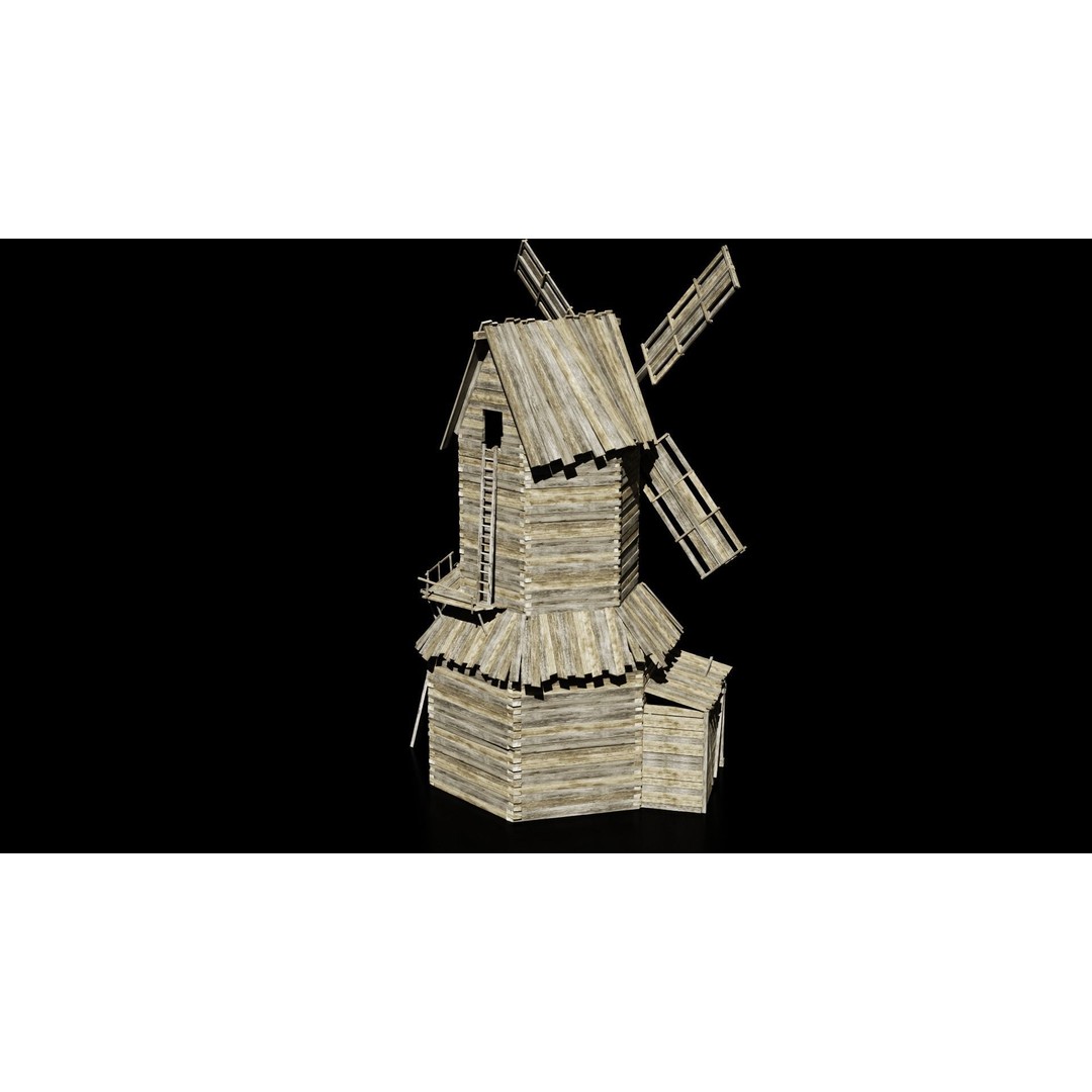 Medieval Windmill 3D Model – Low Poly Game Asset, FBX & OBJ Formats - View 5