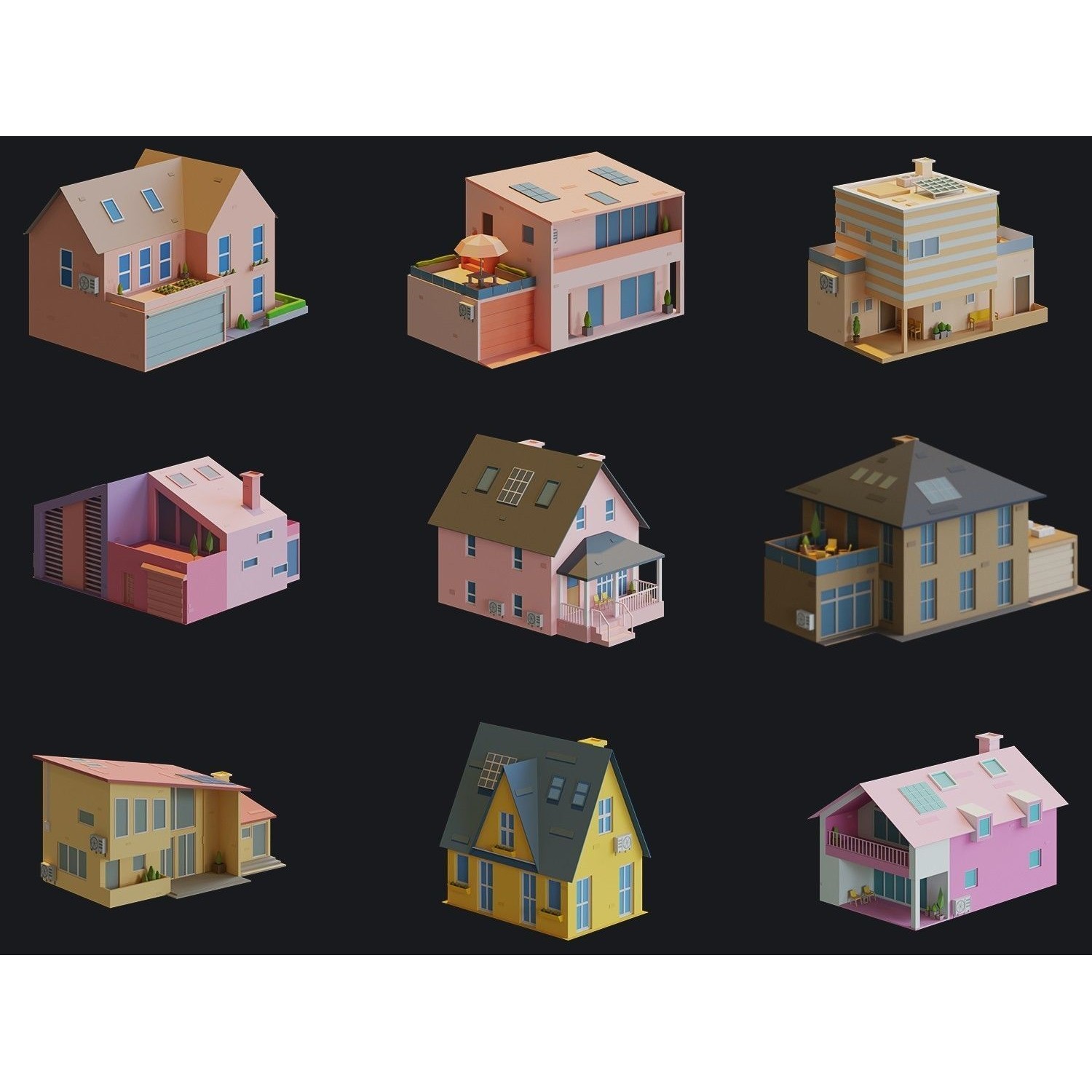 Cartoon Houses and Buildings - Low-Poly Game-Ready 3D Model - View 10