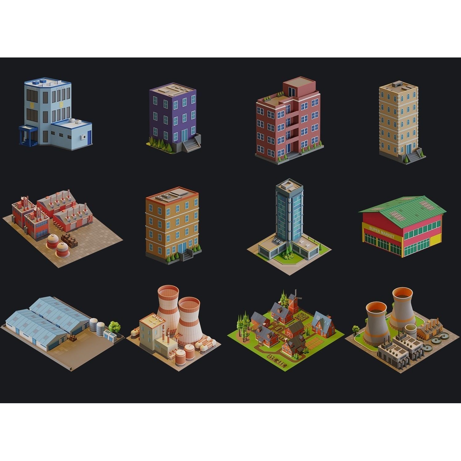 Cartoon Houses and Buildings - Low-Poly Game-Ready 3D Model - View 11