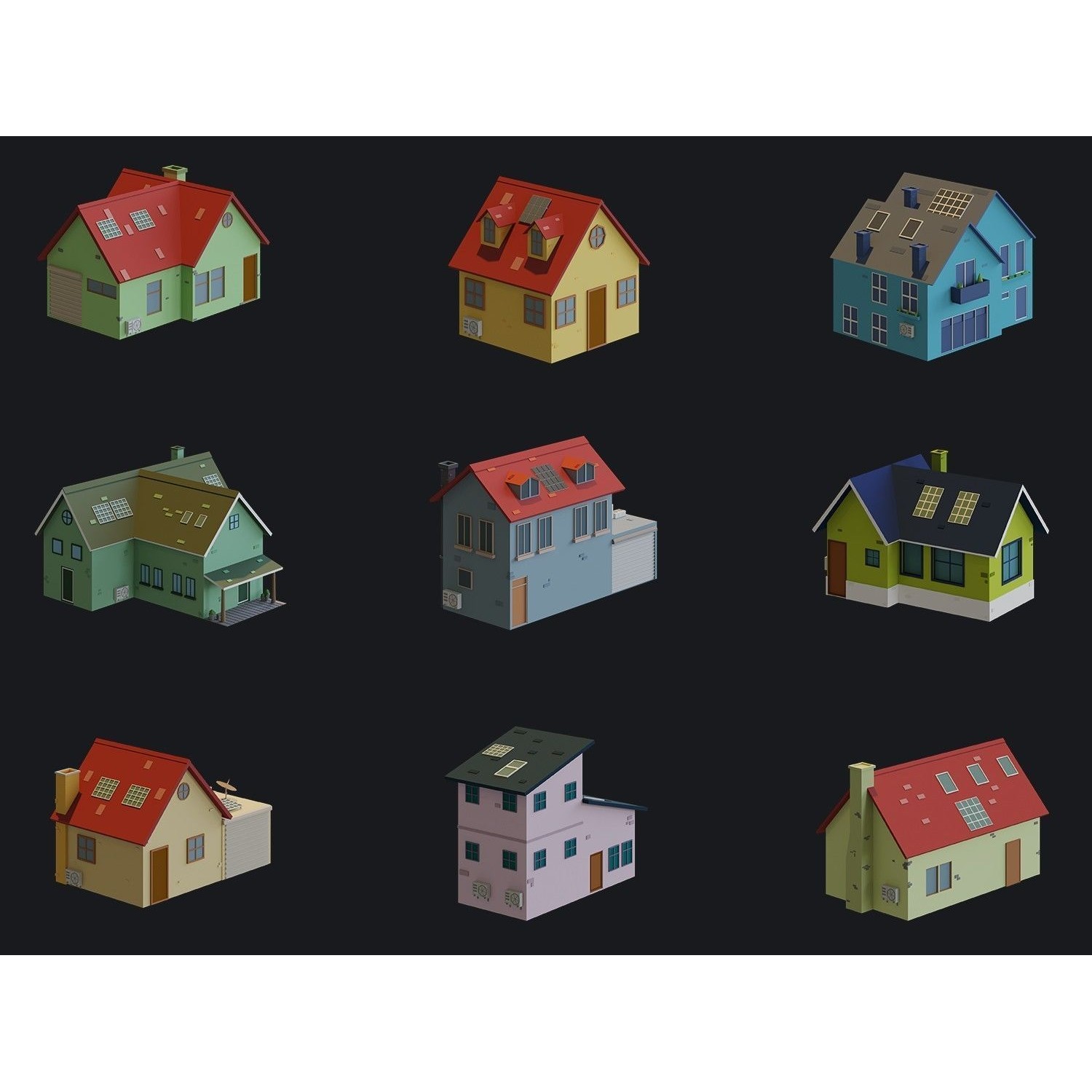Cartoon Houses and Buildings - Low-Poly Game-Ready 3D Model - View 9
