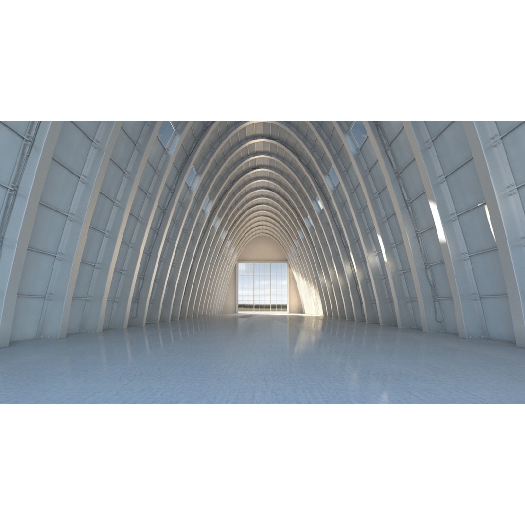 Tall Hangar 3D Model – Detailed Industrial Structure, FBX & OBJ - View 3