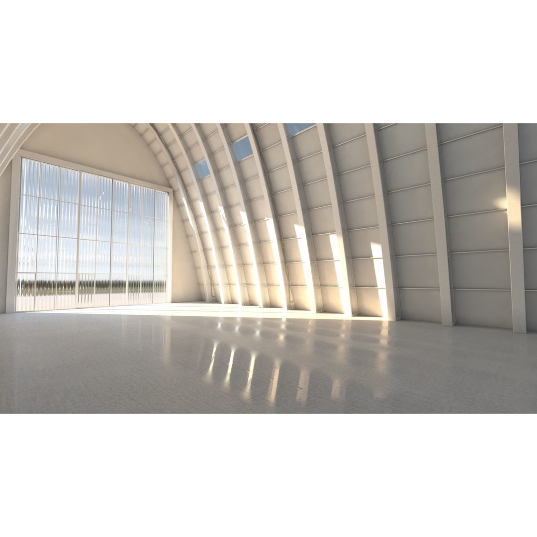 Tall Hangar 3D Model – Detailed Industrial Structure, FBX & OBJ - View 4