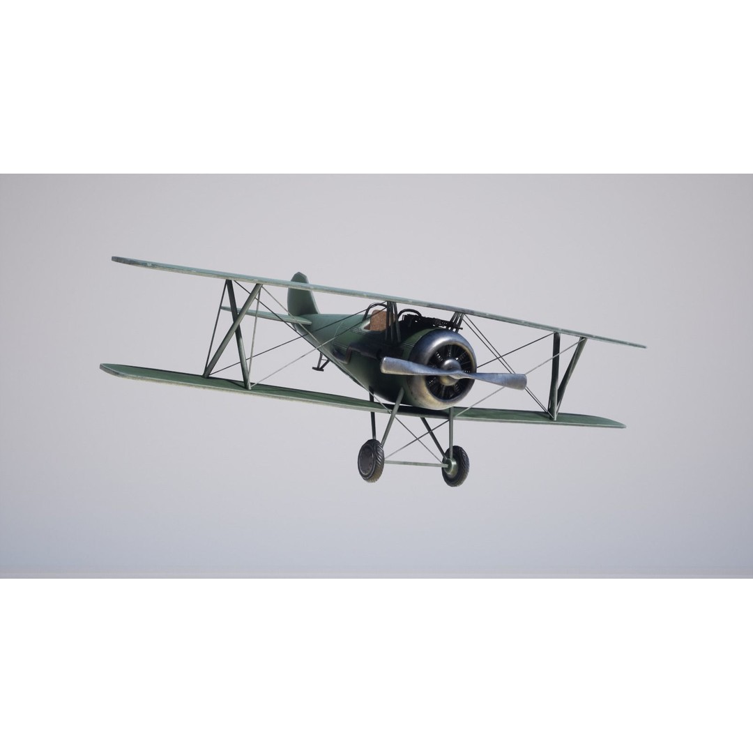 Military Biplane 3D Model – Low Poly Game Asset, PBR Textures, FBX