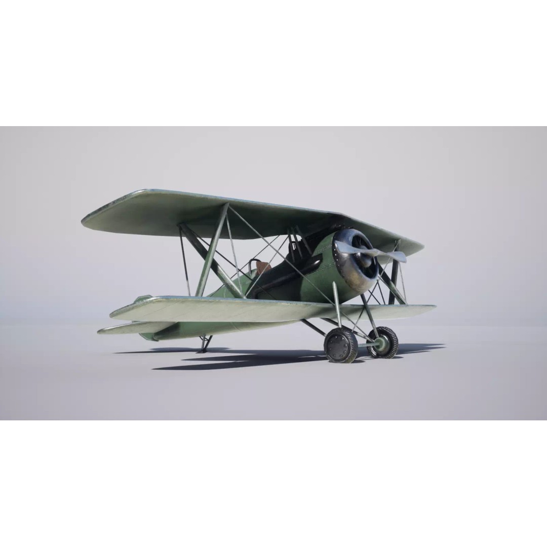 Military Biplane 3D Model – Low Poly Game Asset, PBR Textures, FBX - View 2