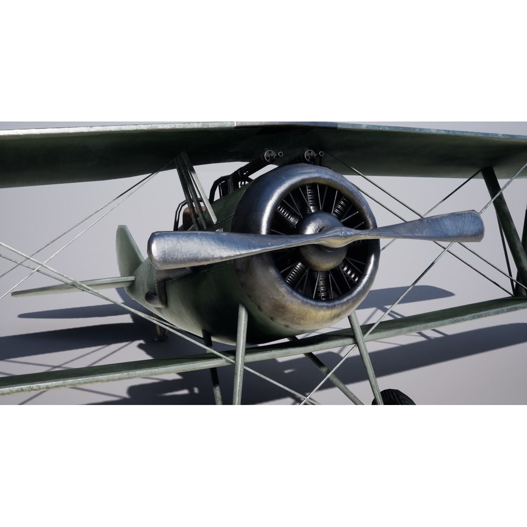 Military Biplane 3D Model – Low Poly Game Asset, PBR Textures, FBX - View 3