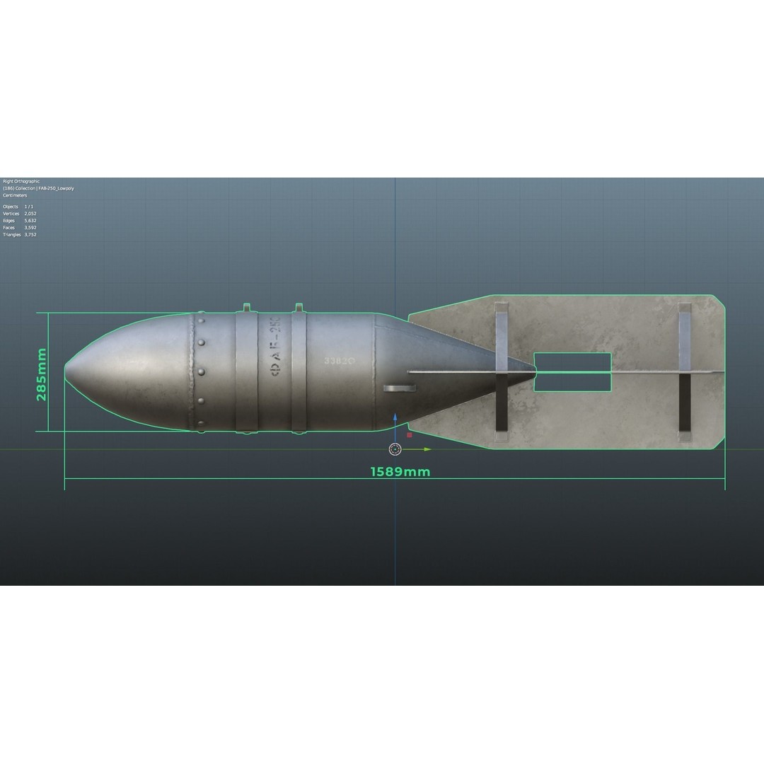 FAB-250 3D Model – Low Poly Game Ready Bomb, FBX, Blender - View 12