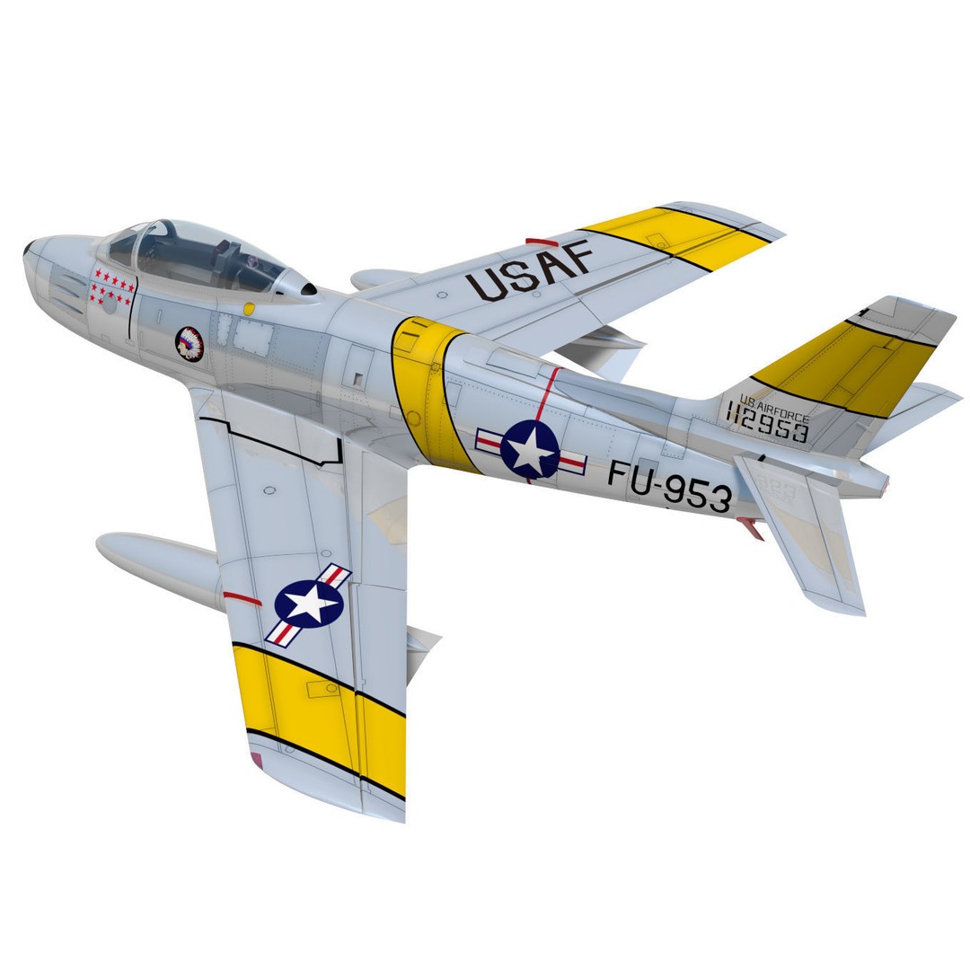 North American F-86 F Sabre 3D Model – High Poly Military Aircraft, FBX - View 3