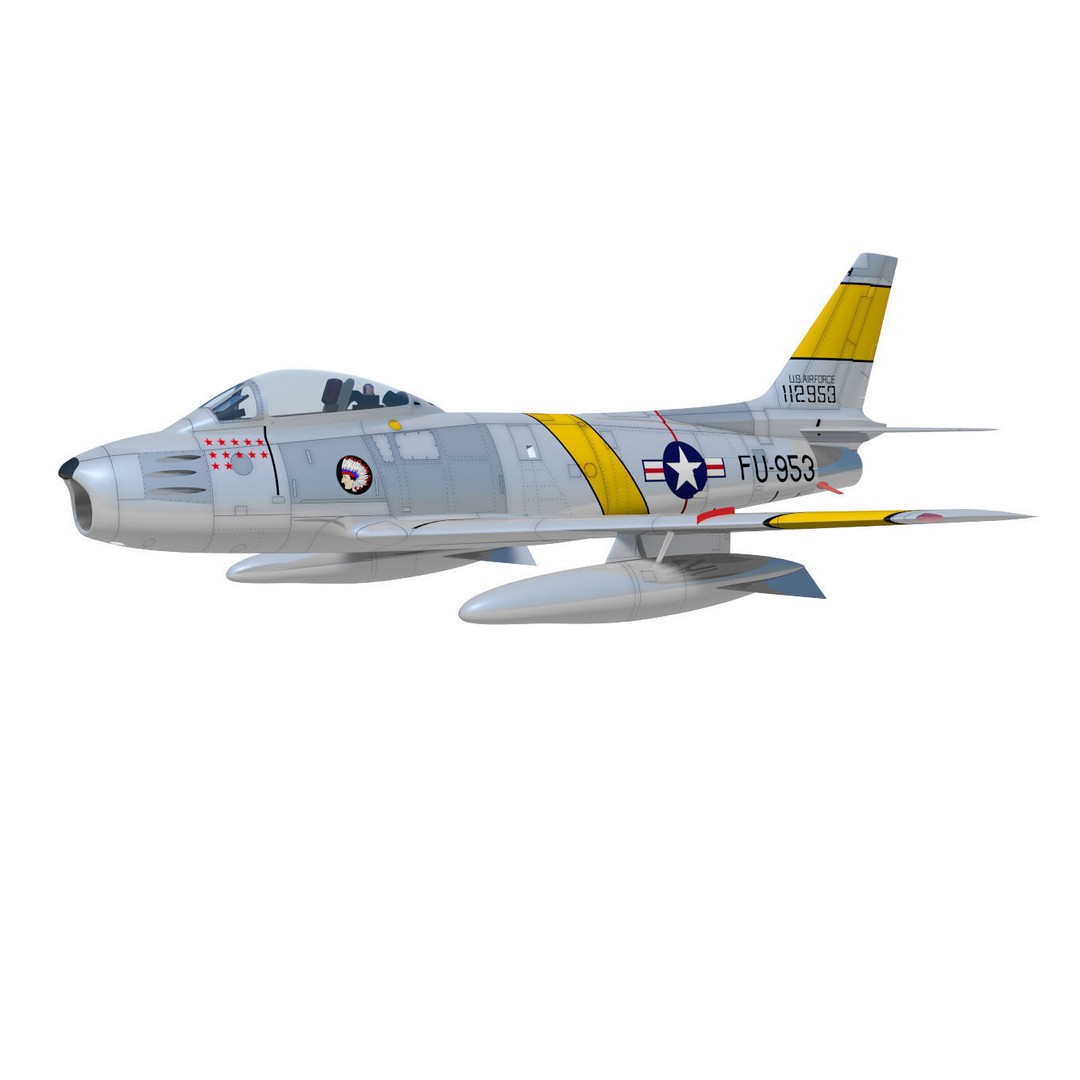 North American F-86 F Sabre 3D Model – High Poly Military Aircraft, FBX - View 4