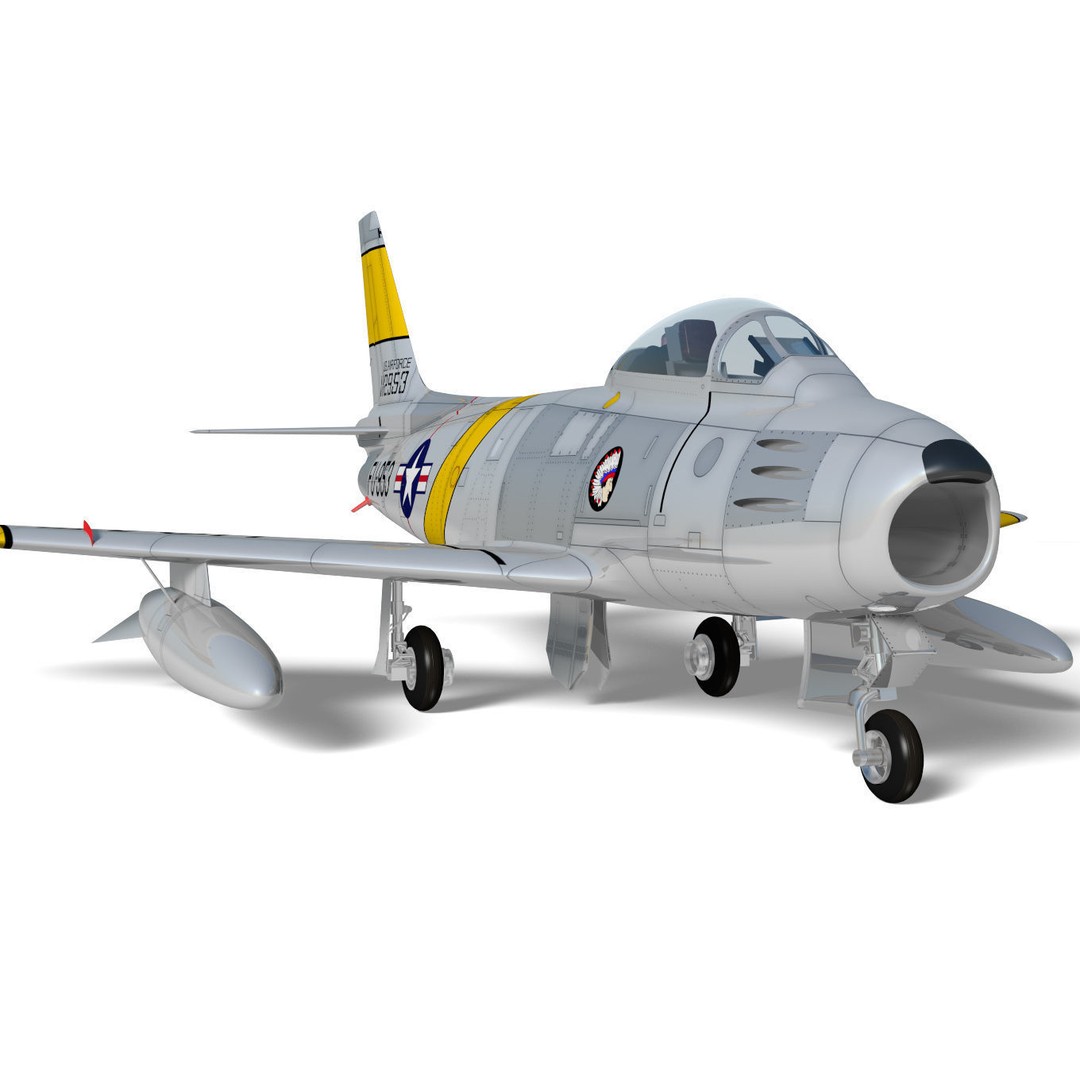 North American F-86 F Sabre 3D Model – High Poly Military Aircraft, FBX - View 7