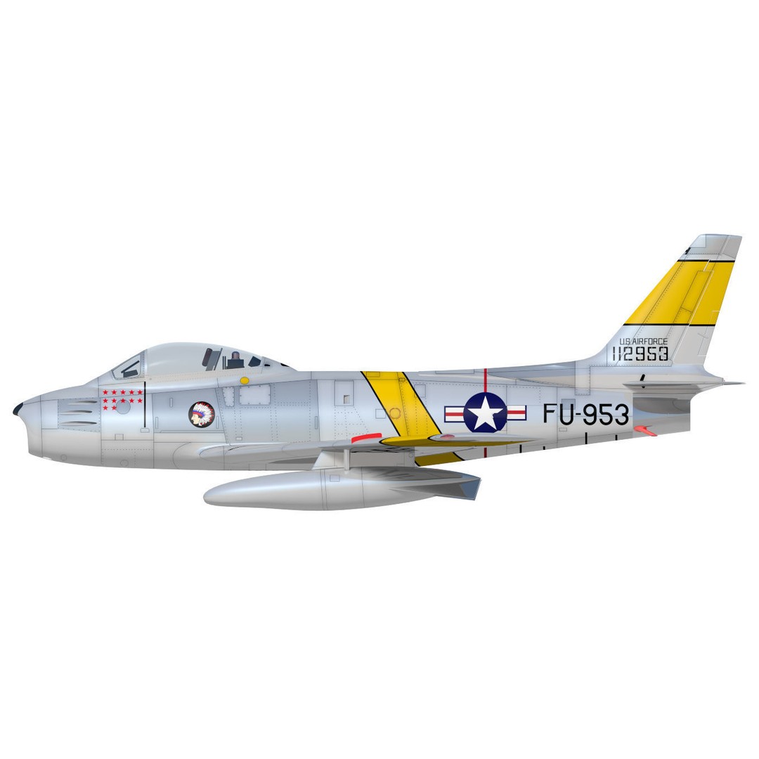 North American F-86 F Sabre 3D Model – High Poly Military Aircraft, FBX - View 8
