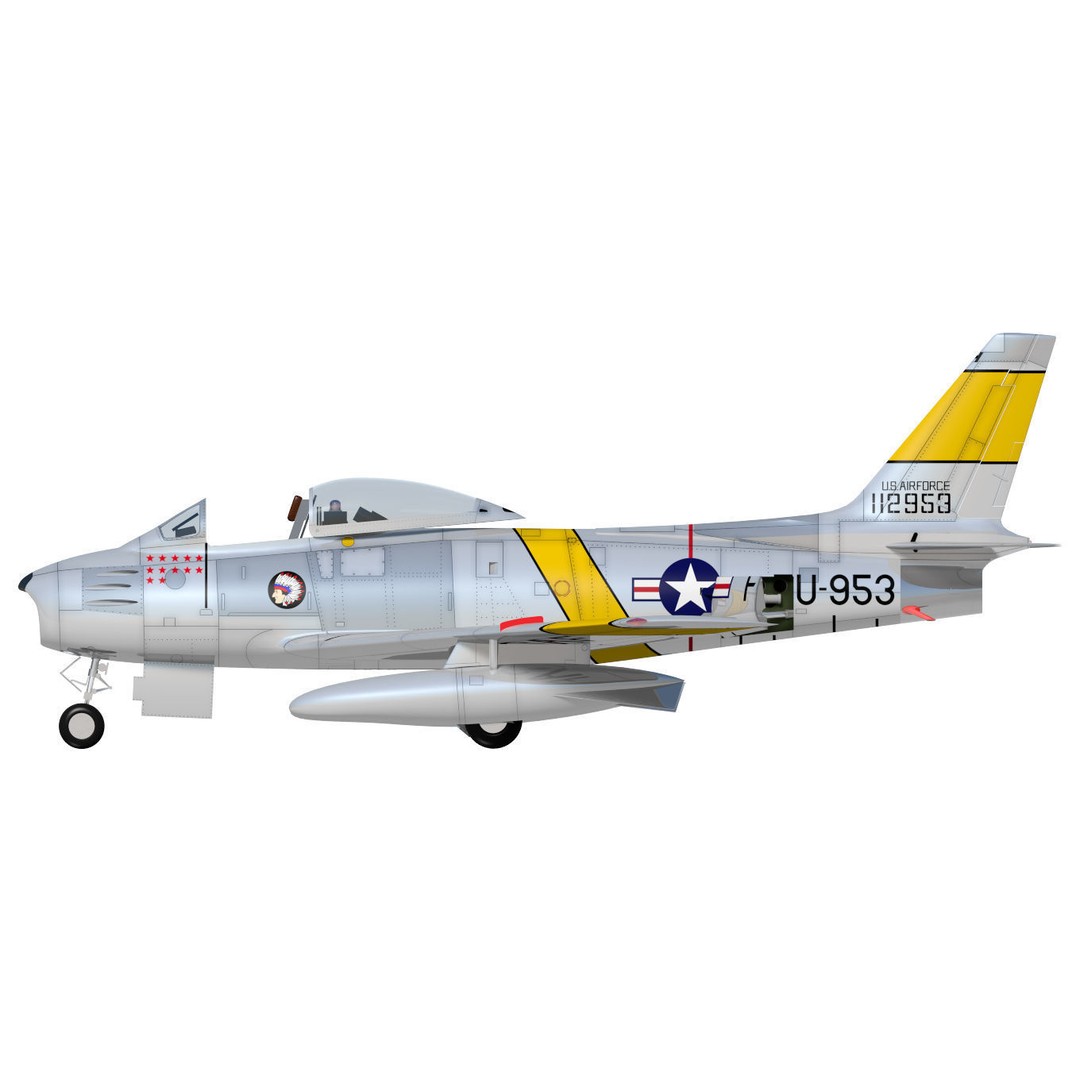 North American F-86 F Sabre 3D Model – High Poly Military Aircraft, FBX - View 9