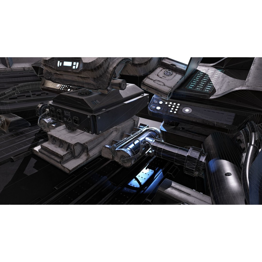 Spaceship Cockpit 3D Model – Low Poly PBR Game Asset, FBX, OBJ - View 17