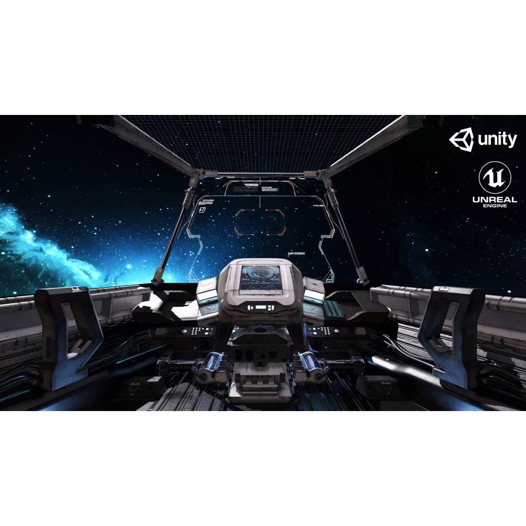 Spaceship Cockpit 3D Model – Low Poly PBR Game Asset, FBX, OBJ - View 2