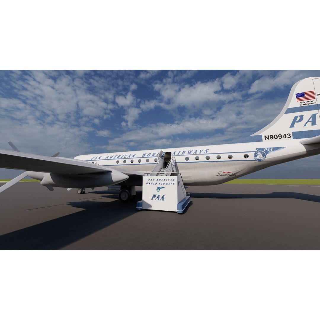 PAN AM Boeing 377 Stratocruiser 3D Model – Detailed Aircraft Asset, FBX, OBJ - View 3