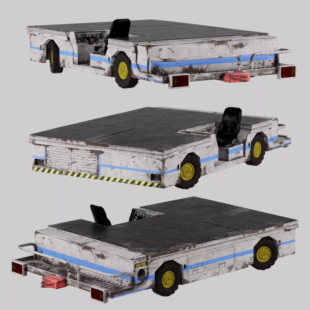 Aircraft Tow Tractor 3D Model – Worn Industrial Vehicle, FBX, PBR Textures - View 2