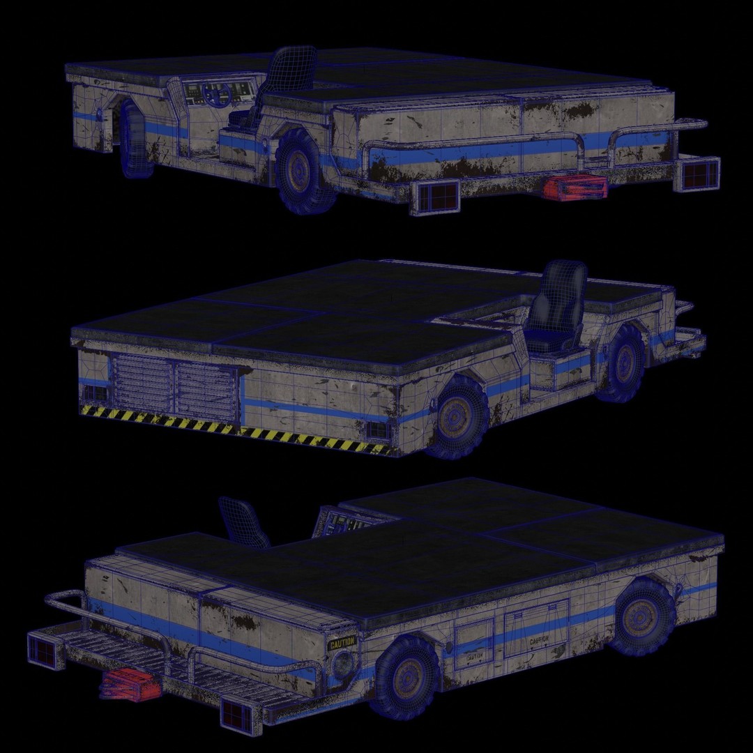 Aircraft Tow Tractor 3D Model – Worn Industrial Vehicle, FBX, PBR Textures - View 4
