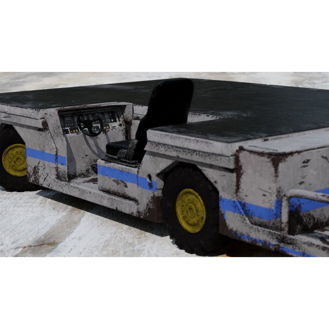 Aircraft Tow Tractor 3D Model – Worn Industrial Vehicle, FBX, PBR Textures - View 6