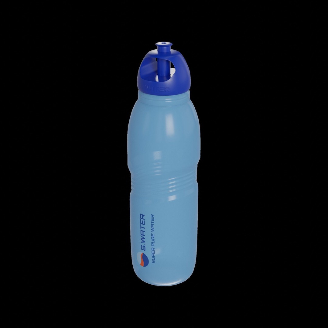 Plastic Water Bottle 3D Model – Low Poly PBR Kitchenware, FBX