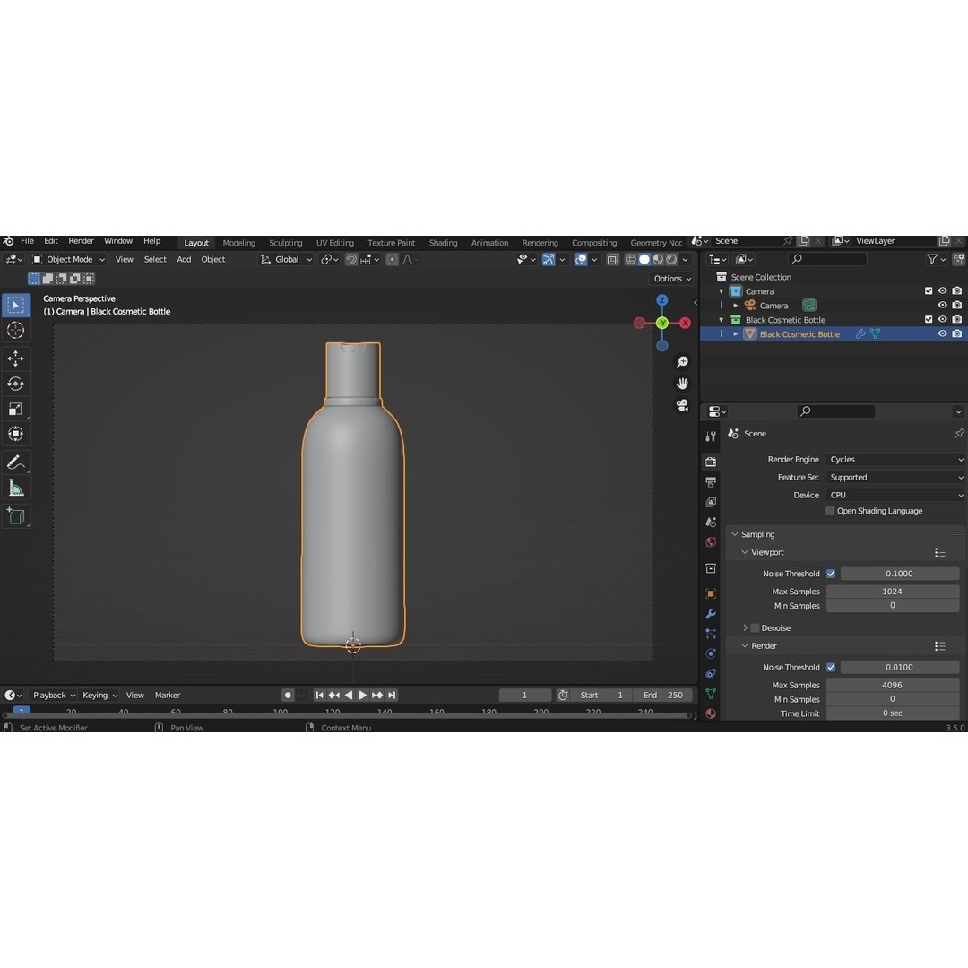 Black Cosmetic Bottle 3D Model – PBR Textured, Blender & FBX Formats