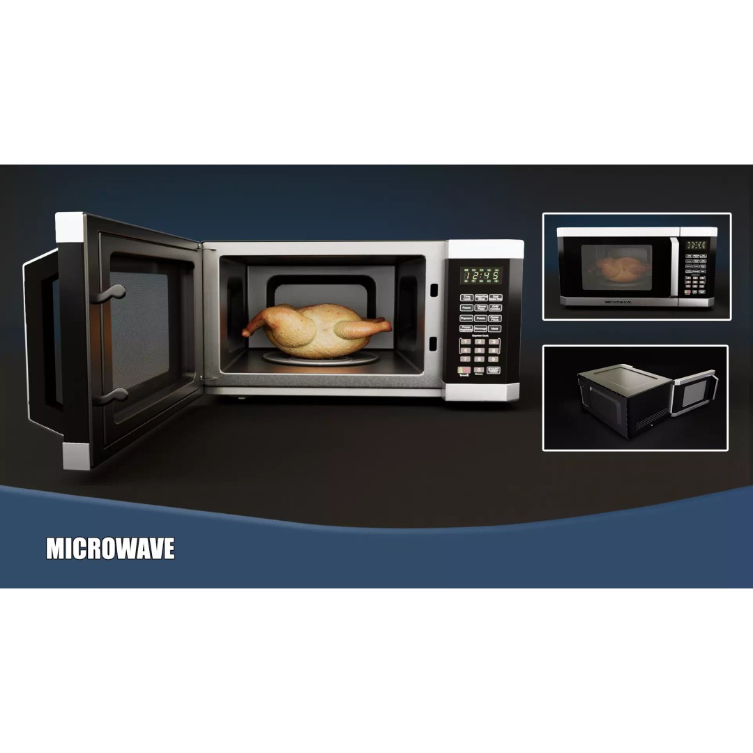 Microwave 3D Model – Low Poly PBR Kitchen Appliance, FBX - View 2