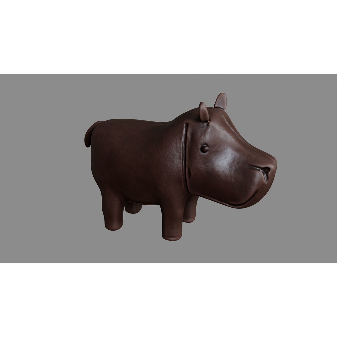 Leather Hippo Figurine 3D Model – PBR Textures, FBX, OBJ - View 3