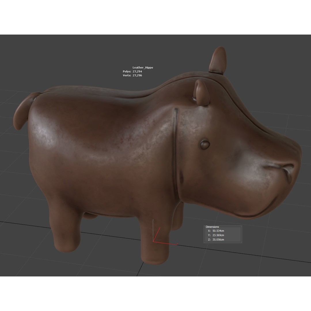 Leather Hippo Figurine 3D Model – PBR Textures, FBX, OBJ - View 9