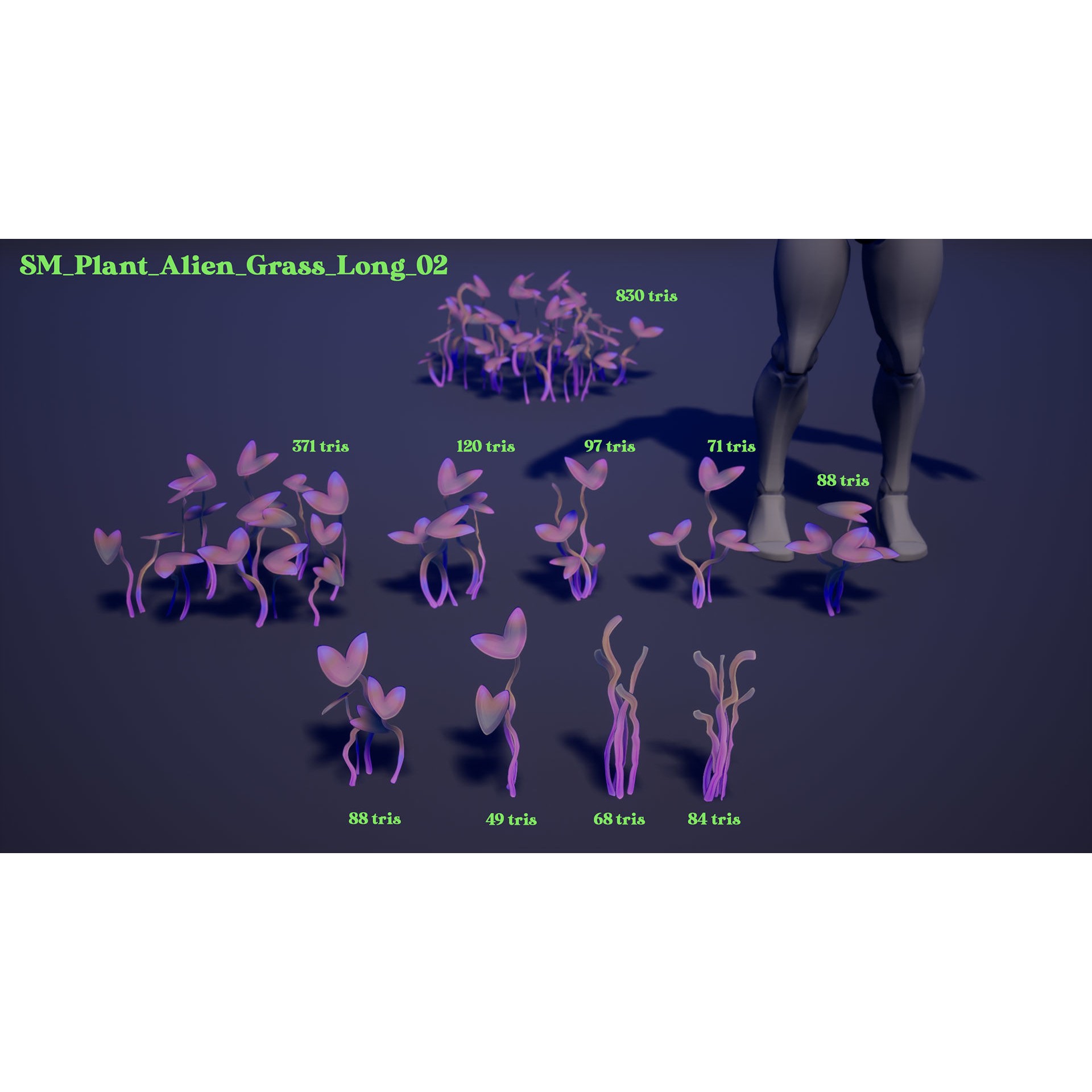 Alien Grass Pack - Low-Poly Game-Ready 3D Model - View 10