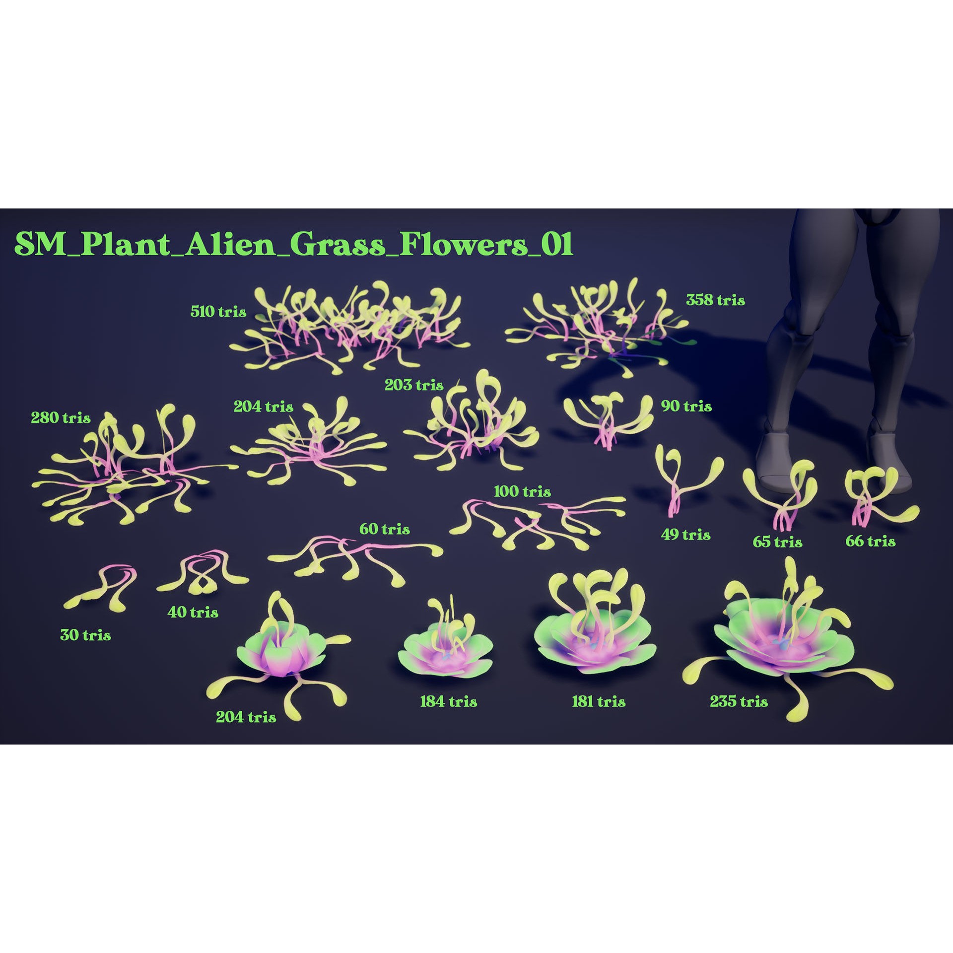 Alien Grass Pack - Low-Poly Game-Ready 3D Model - View 13