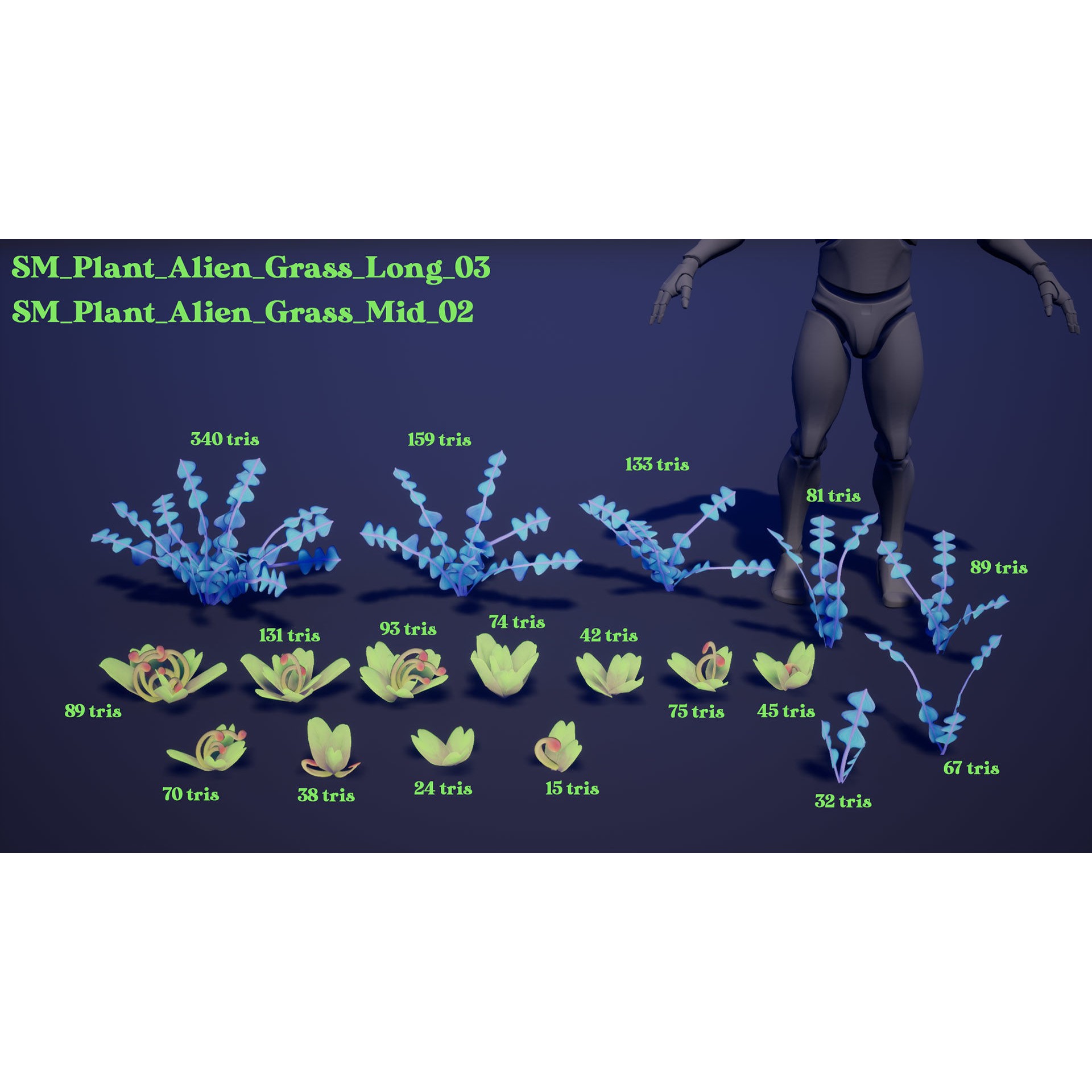 Alien Grass Pack - Low-Poly Game-Ready 3D Model - View 15