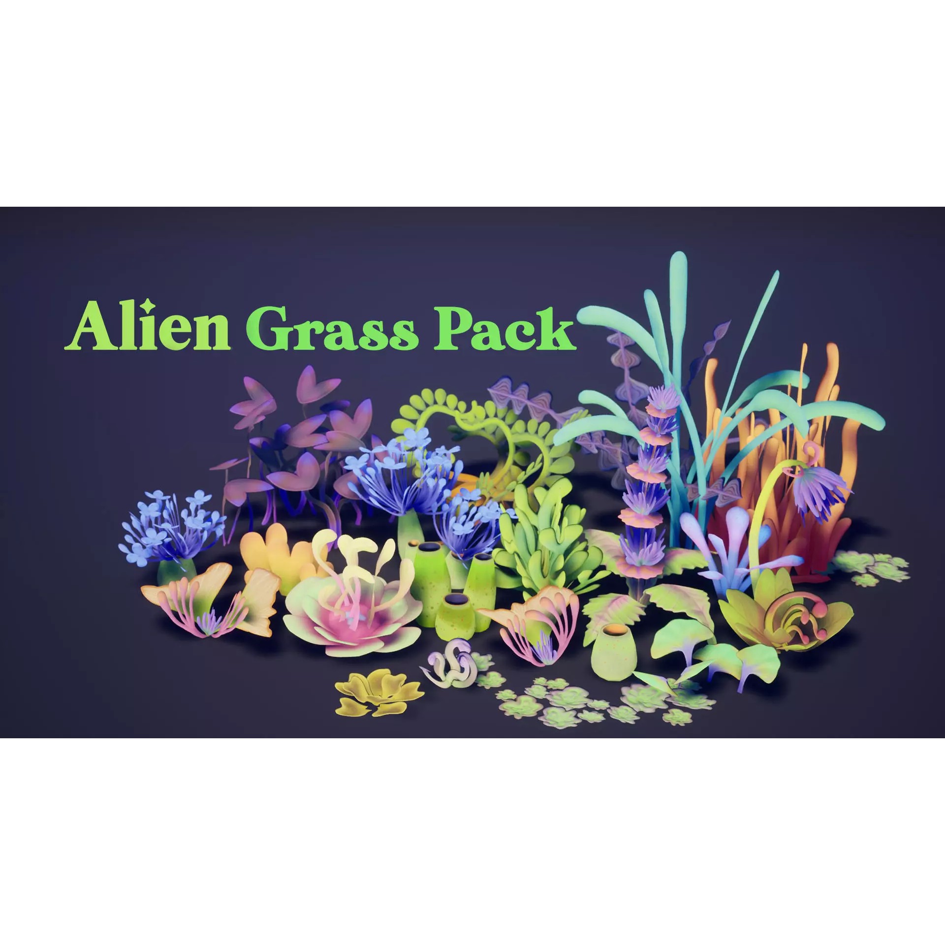 Alien Grass Pack - Low-Poly Game-Ready 3D Model - View 2