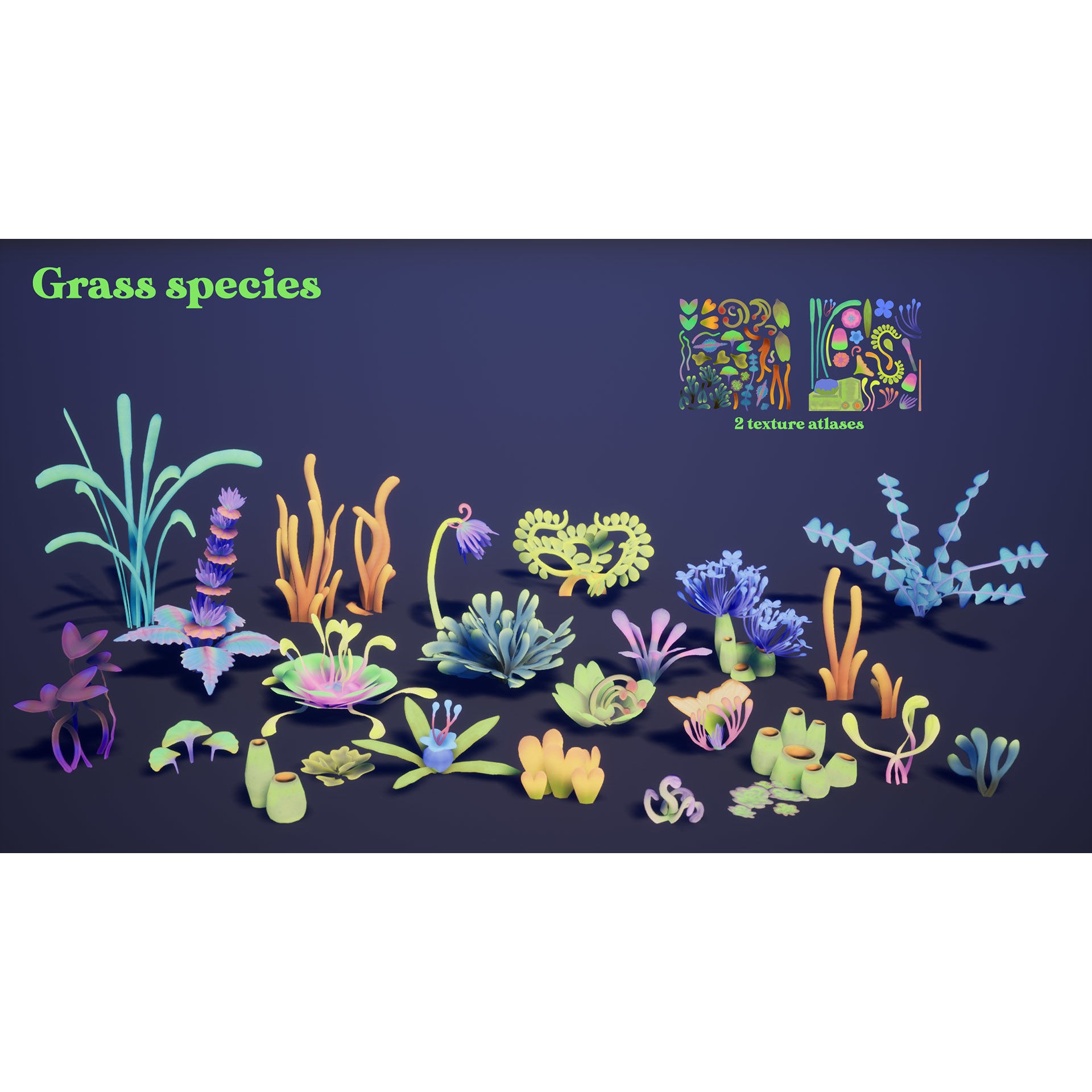 Alien Grass Pack - Low-Poly Game-Ready 3D Model - View 3