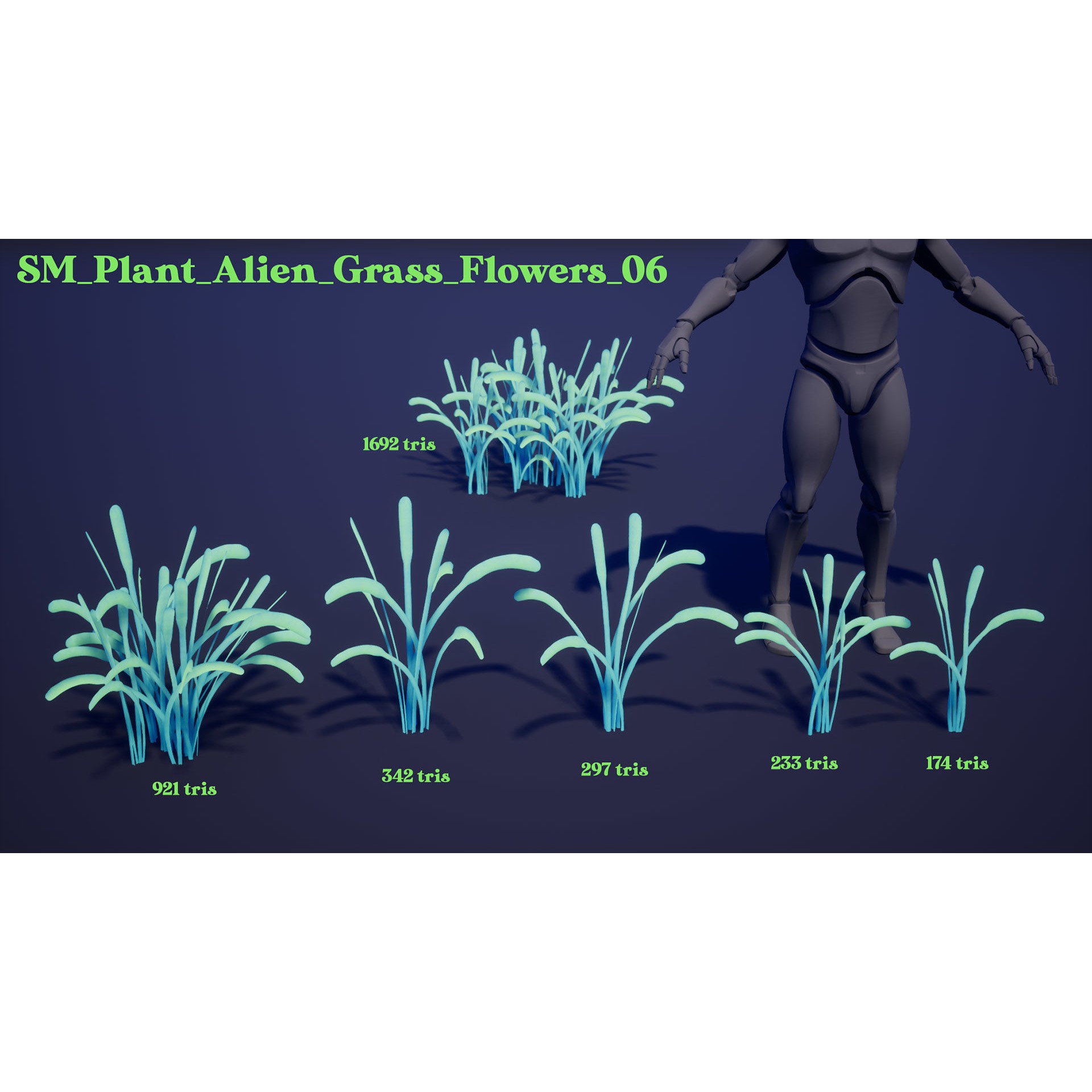 Alien Grass Pack - Low-Poly Game-Ready 3D Model - View 8