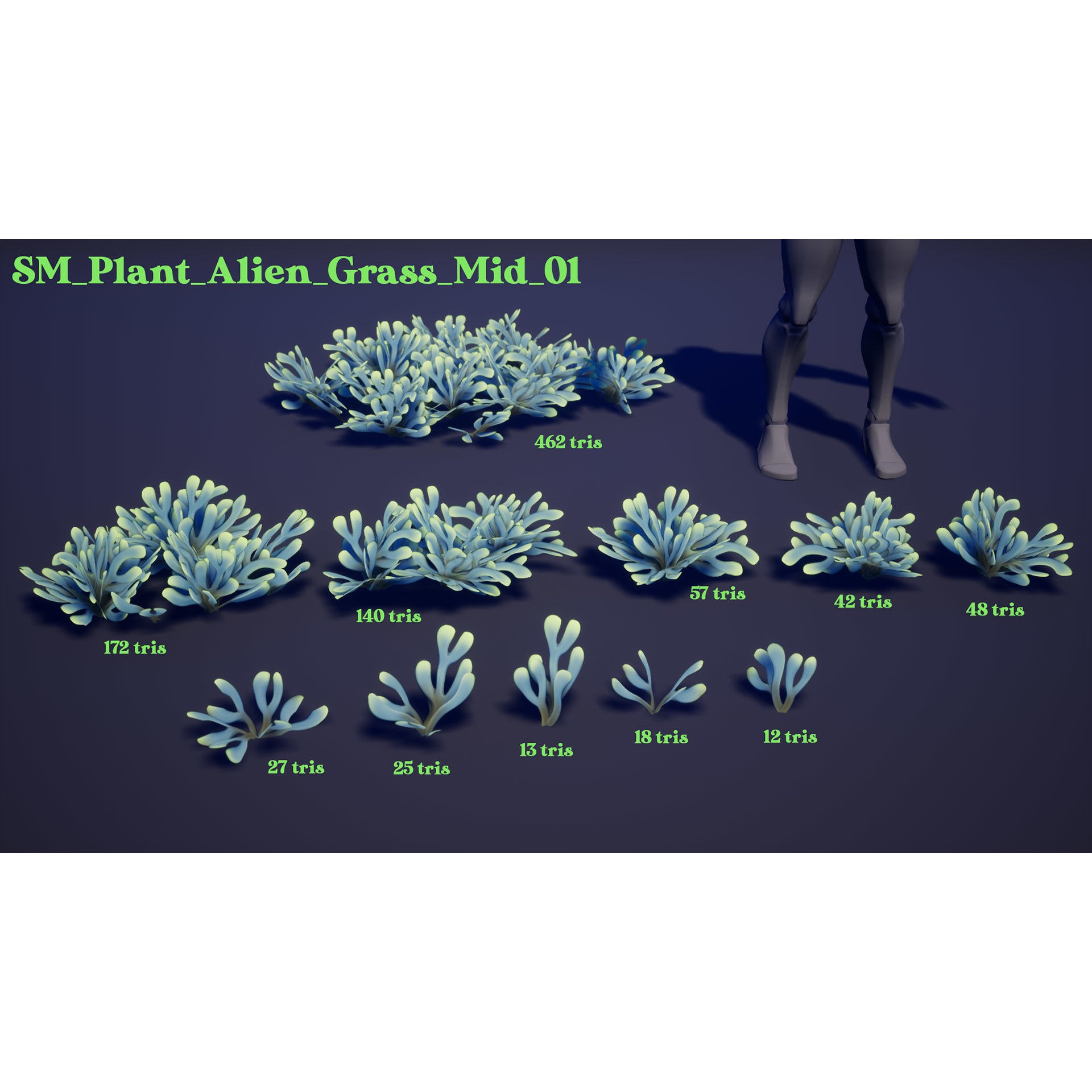 Alien Grass Pack - Low-Poly Game-Ready 3D Model - View 9