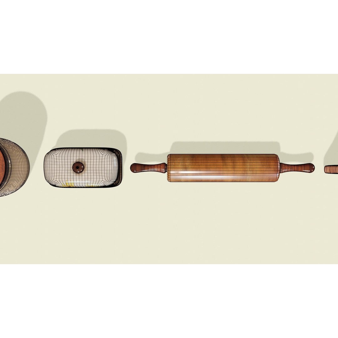 Rustic Kitchenware 3D Model – Stylish Ceramic and Wood Set, FBX - View 12