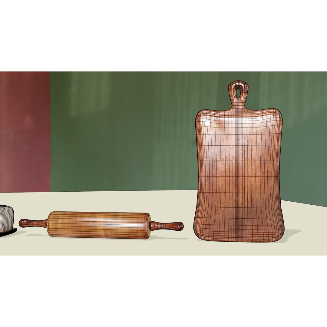 Rustic Kitchenware 3D Model – Stylish Ceramic and Wood Set, FBX - View 14