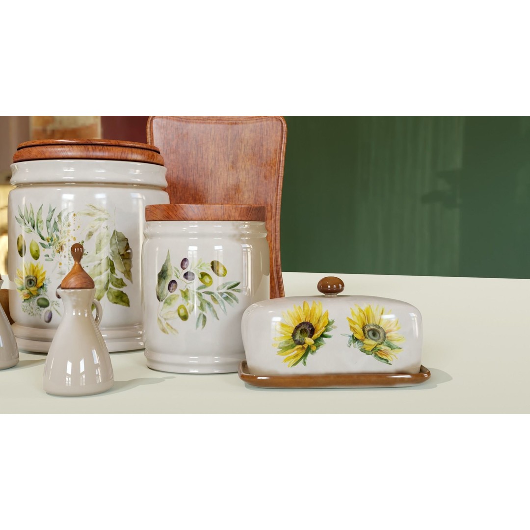 Rustic Kitchenware 3D Model – Stylish Ceramic and Wood Set, FBX - View 9