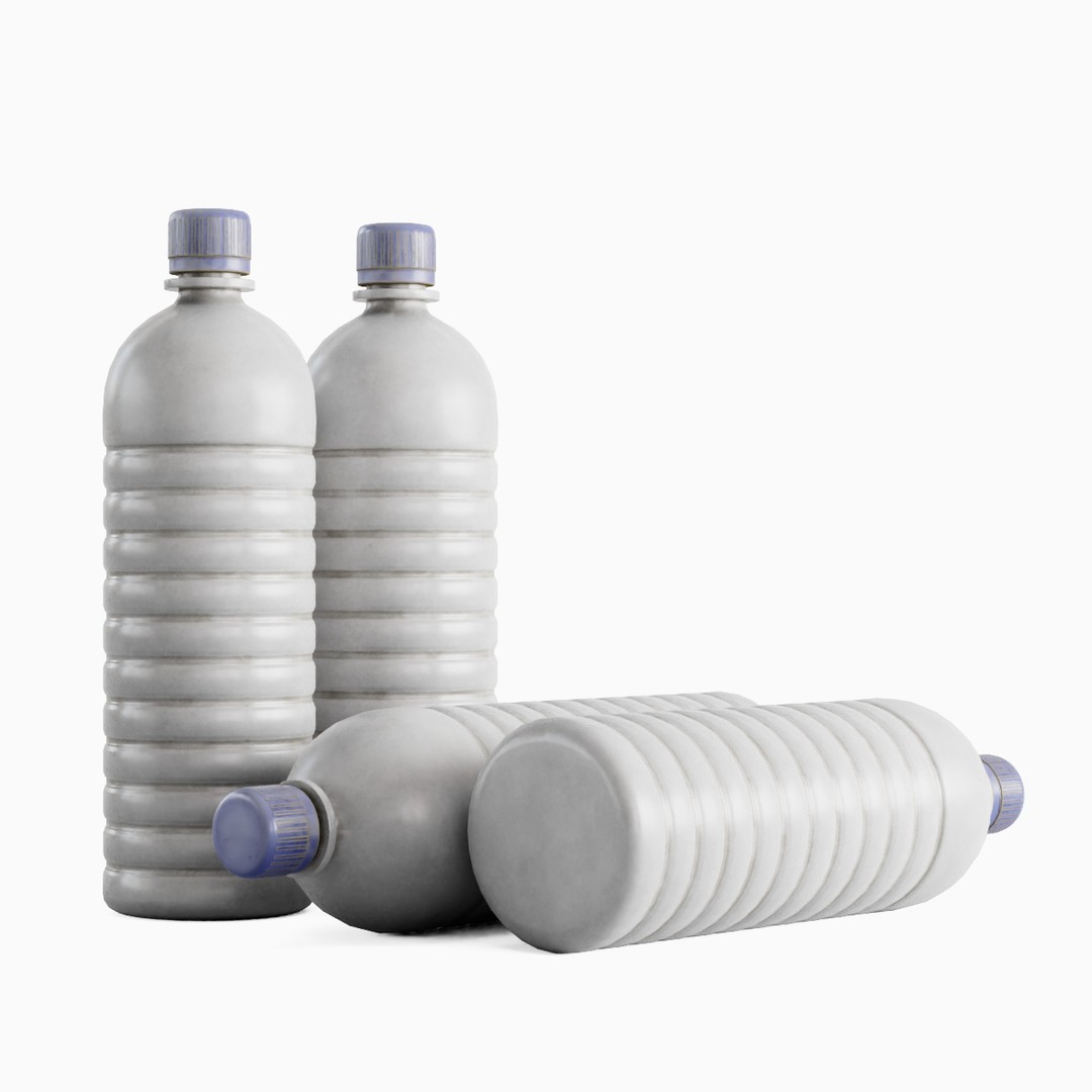 Plastic Bottle Set 3D Model – Low Poly Game Asset, FBX, OBJ - View 3