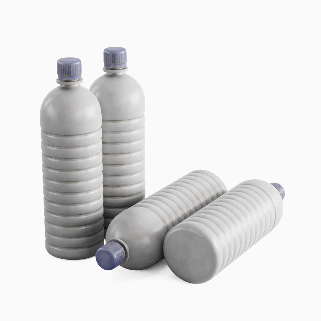 Plastic Bottle Set 3D Model – Low Poly Game Asset, FBX, OBJ - View 4